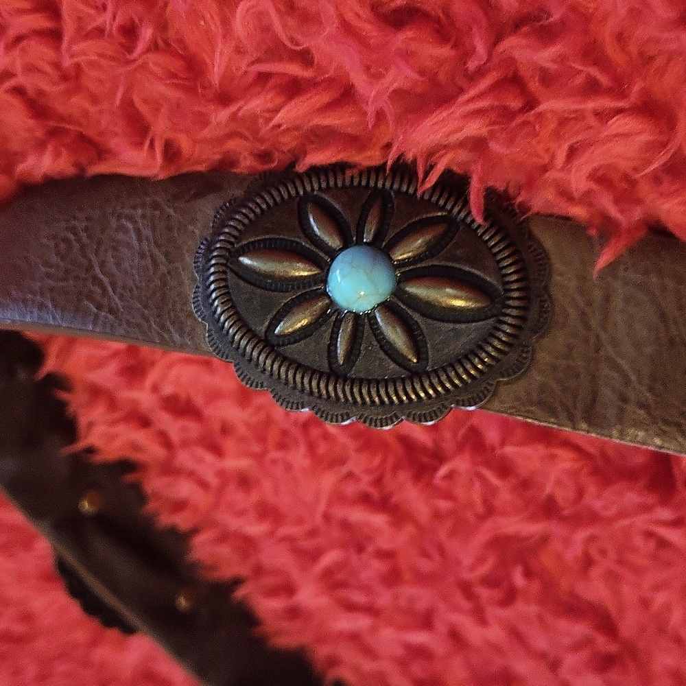 Turquoise Accent Brown Leather Western Belt